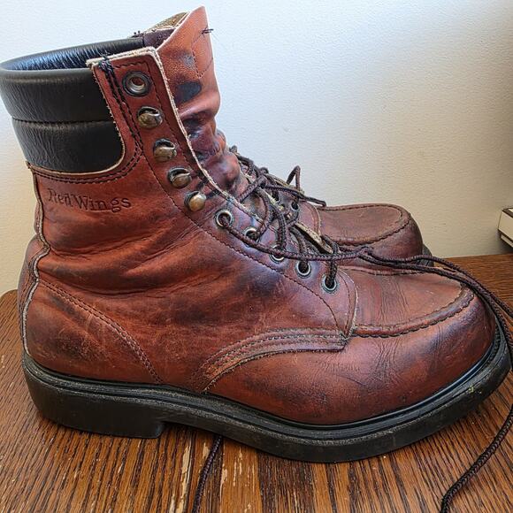 Vintage Red Wing USA 404 Moc Toe Super Sole Leather Work Boots Men\'s Size 8.5 D